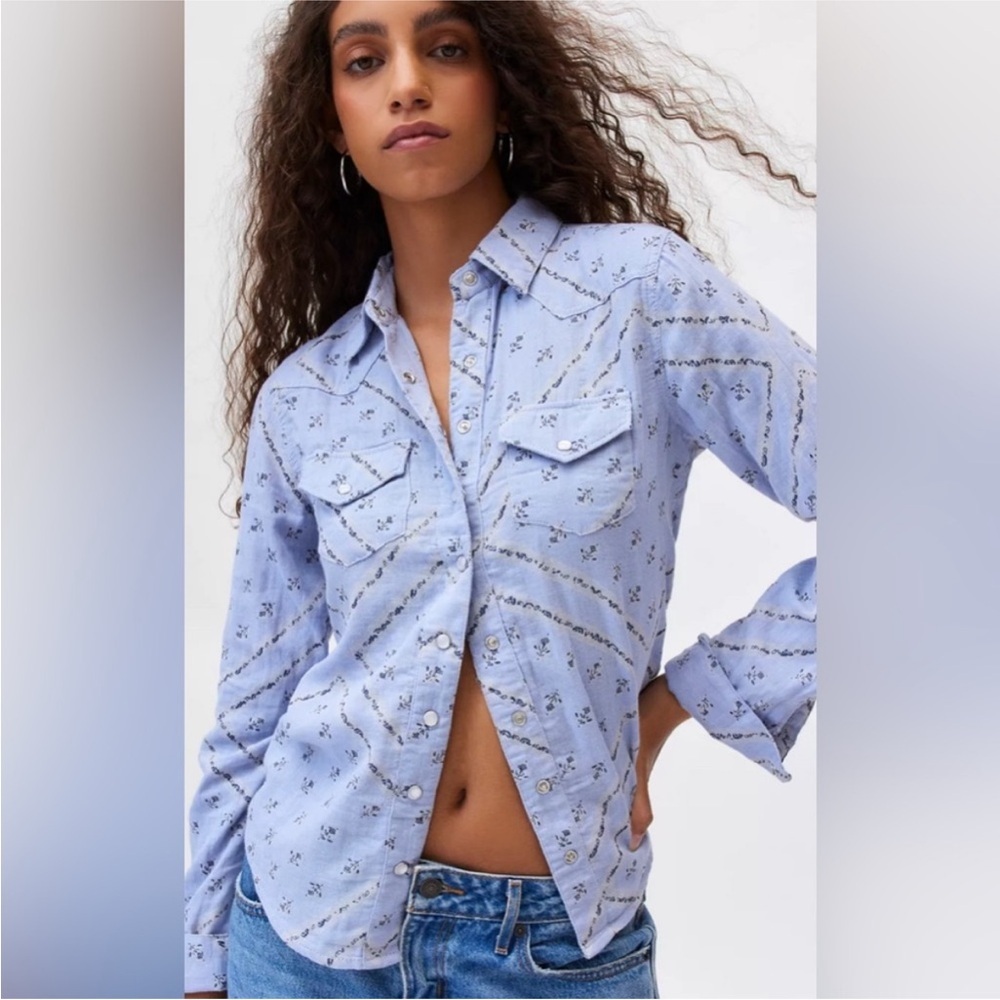 Urban Outfitters Floral Button Down Shirt Blue